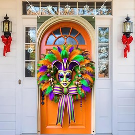 BlissYard Mardi Gras Door Banner Happy Mardi Gras Door Cover Banner Decorations Mardi Gras Porch Backdrop Sign for Mardi Gras Carnival Party Decorations Photography Background 71 x 35 inch