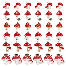 CRAFTYMELODY 48Pcs Mushroom Charms 6 Style Alloy Enamel Charms Pendants with Loop Dangle Pendant for Jewelry Craft Bracelet Necklace Bag Earring Making Accessories Supplies DIY Craft