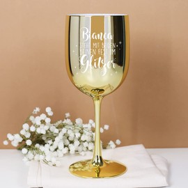 Herz & Heim® Wine Goblet High Gloss with Engraving, Plastic, 460 ml, Gold, Glitter
