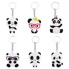 NUOBESTY Panda Keychains Panda Shaped Key Ring Assorted Panda Figure PVC Keyring Pendant for Key Ornament Bag Gift Party Favors 6pcs