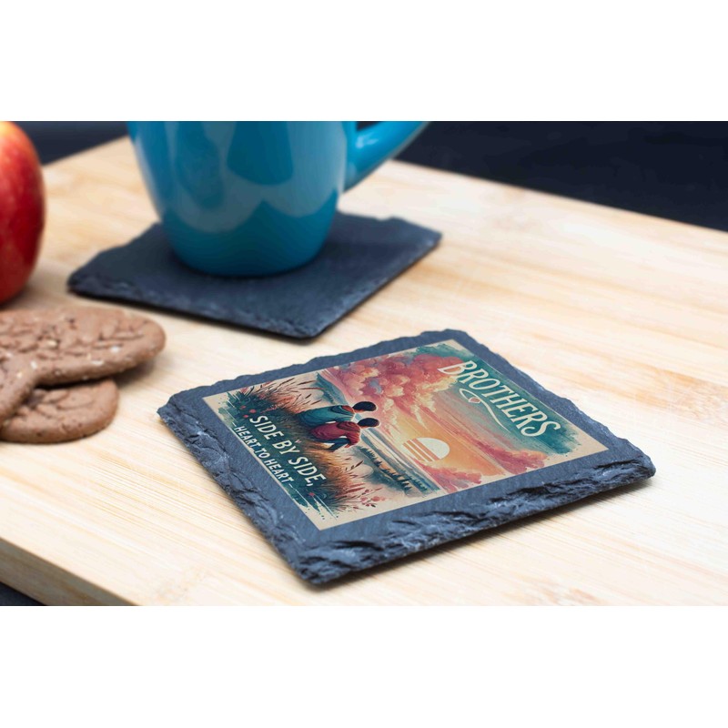 Brothers Slate Coaster – Side by Side, Heart to Heart
