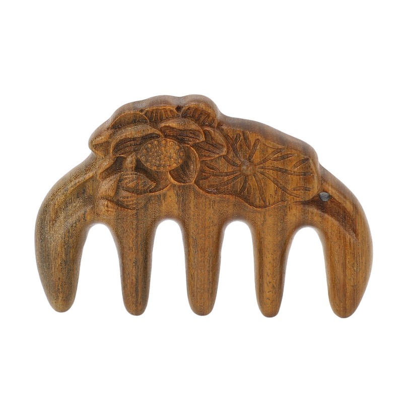 Sandalwood Massaging Comb Lotus Ox Horn Shape Reduce Pressure Wide