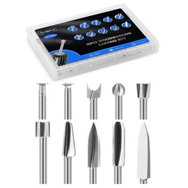 10 PCS Wood Carving Drill Bits Set for Dremel Router and Rotary Tool Bits Engraving, 1/8 Inch Shank for Dremel Tool Accessories Woodworking DIY, Pinewood Derby Micro Sculpture Carving Shaping Grinding