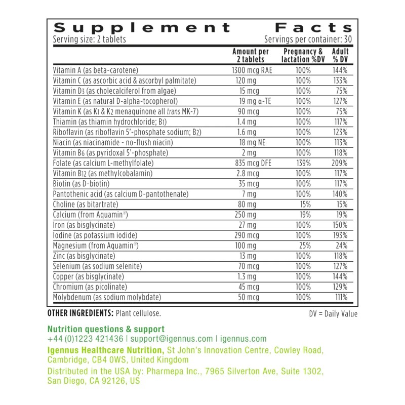 Multivitamínico Prenatal Igennus Metilado Para Mujeres, 60 C