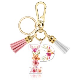Vadaka Letter Charm Accessories for Backpacks Initial Letter Keychains for Women Girls Daughter Tassel Keychain Birthday Gift(P)