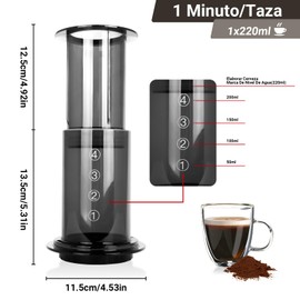 Cafetera de prensa francesa, cafetera manual, café prensado, cafetera portátil hecha a mano, no requiere papel de filtro, hace de 1 a 3 tazas en un minuto, adecuada para oficina, camping y viajes