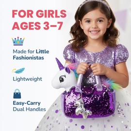 Little Jupiter Plush Pet Set w/Purse - Unicorn Stuffed Animals for Girls - Plush Gift for Age 4-5 - 6-7 yrs (White Unicorn)