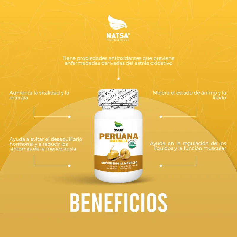 Maca Amarilla 100 Cápsulas, Calidad Premium Sabor Natural