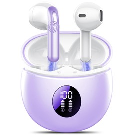 Wireless Earbuds, Bluetooth Headphones 5.4, 50H Playtime LED Display Deep Bass Ear Buds with 4 ENC Noise Cancelling Mic, IP7 Waterproof in-Ear Earphones for Phone Tablet Laptop Sports, Purple