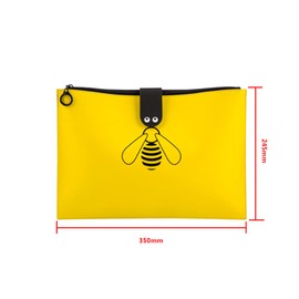 TopHomer Cosmetic Bag Large-capacity Storage Bag PU Leather Cute Bee Document Bag with Hardware Zipper Head 9.65" x 13.78" Gift for Families and Friends, Black