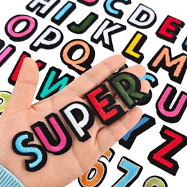 EMORBALS 108Pcs Iron on Letters Number Patches, Letters Patches Iron on A-Z, Embroidered Number 0-9, Iron on/Sew on Alphabet Patches for Clothes, Hat, Socks, Jeans, DIY Accessories（Style1