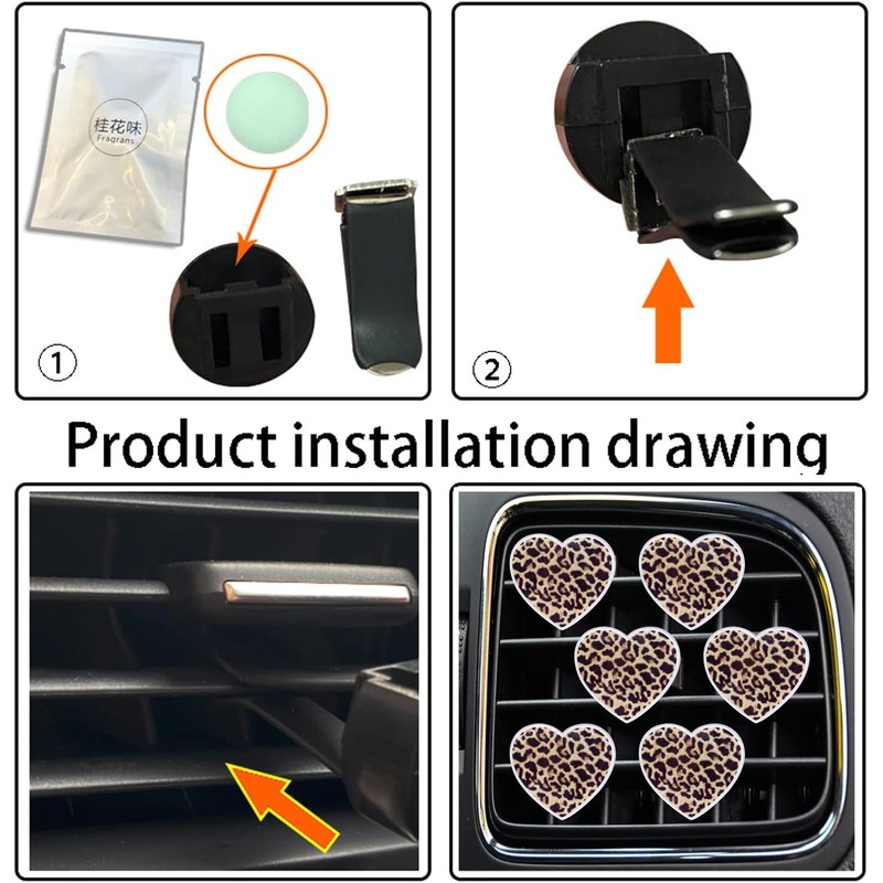 6Pcs Leopard Heart Air Vent Clips,Long-Lasting Car Fresheners and Diffusers,Cute