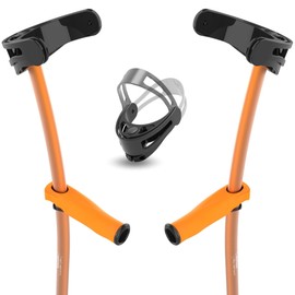 INDESmed - Ultra-Lightweight Forearm Crutches, Aerospace Aluminum (1 Pair/2 Units). Precise Handle and Cuff Adjustment Prevents tendonitis and Hand Pain (5.4-5.75ft, M, Orange)