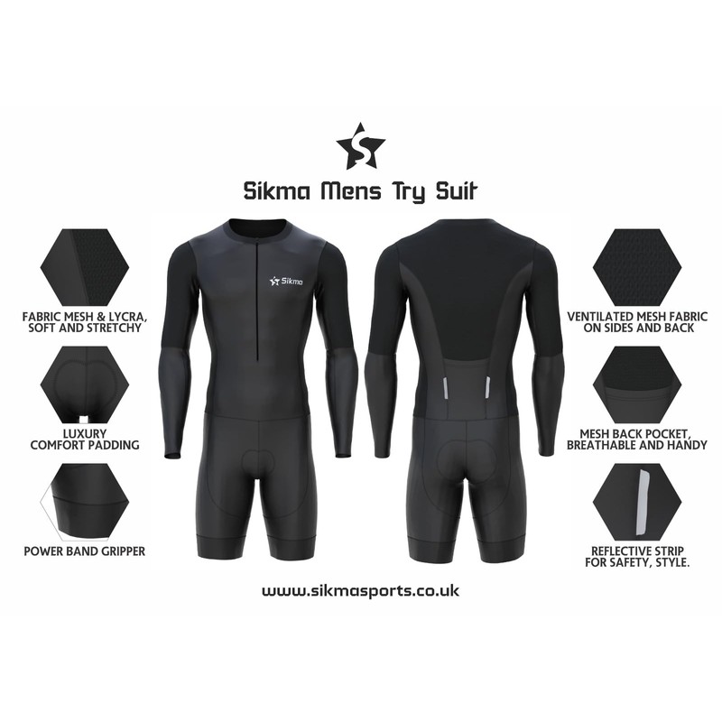 Sikma Men’s Full Sleeve Skinsuit Breathable Mesh Triathlon Padded with