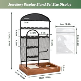 Jewellery Stand, Necklace Organizer Earring Display Holder with Metal Frame and Velvet Tray, Jewelry Tower Display Rack Jewelry Tree for Bracelet Rings Watches with 10 Jewellery Ziploc Bags (black)