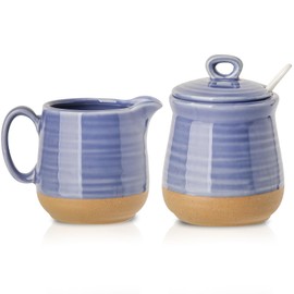 Hasense Sugar and Creamer Set with Lid Spoon, Porcelain Cream Container and Sugar Bowls Set for Countertop, Vintage Coffee Serving Set, Sugar Holder and Creamer Pitcher Set for Home Decor, Sky Blue