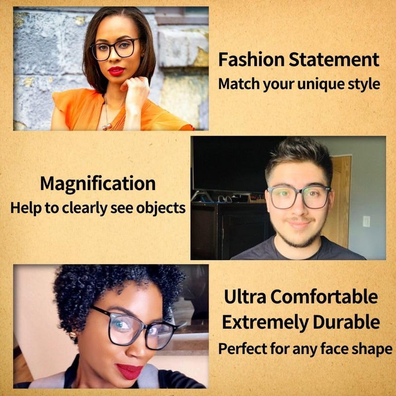 Oversized Square Reading Glasses for Women Men Blue Light Blocking