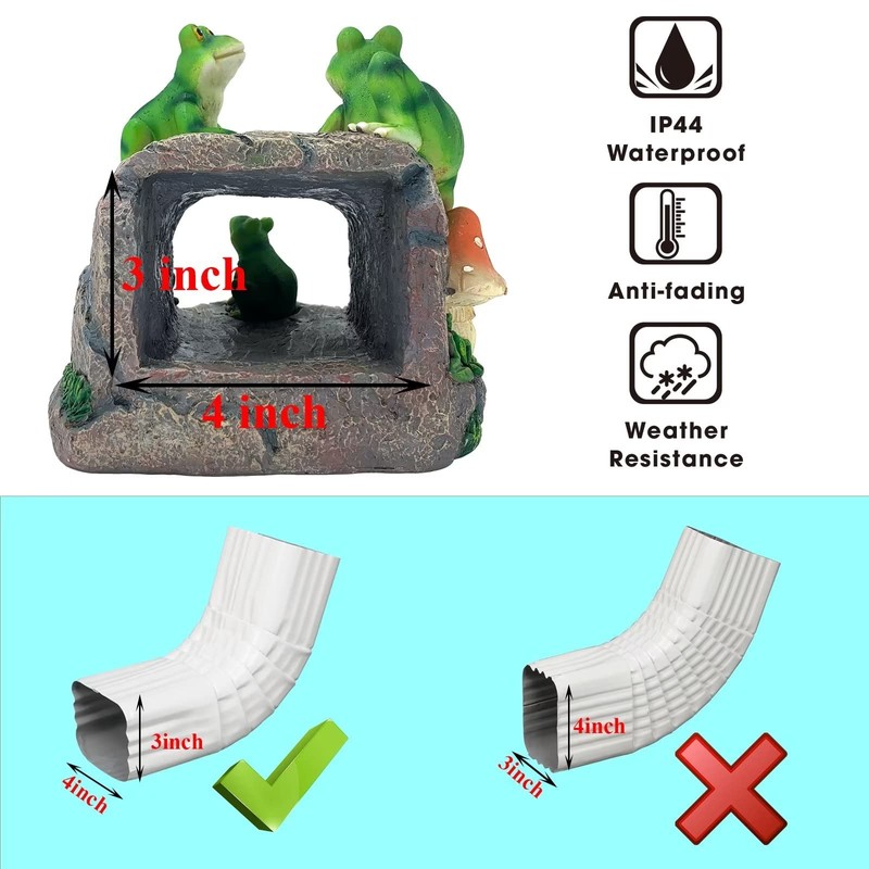 Gutter Downspout Extension Decorative Statue, Frog Statues 3”×4” Gutter Downspout