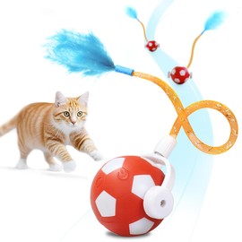 oosofitt Interactive Cat Toys with Feather Snappy Tail for Bored Indoor Adults Cats, Safe Rolling Toys Ball with 3 Models, Automatic Cats Toy for Any Floor, Electric Moving Cat Enrichment Toy