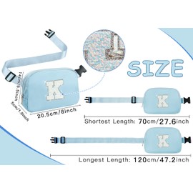 COSHAYSOO Blue Belt Bag Small Waist Fanny Pack Crossbody Purse with Initial Letter Patch for Teen Girl, Nylon Cross Body Travel Chest Pouch Aesthetic Trendy Stuff Gift (K)