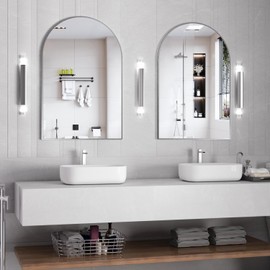 NEUWEABY Wall Mounted Mirror, Arched Wall Mirror for Bathroom, 2 Pieces 24"x36" Arch Bathroom Mirror with Metal Frame, Silver Vanity Mirror Decor for Mantle, Bedroom, Entryway, Living Room