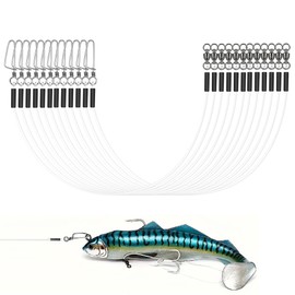 Hezhou 12 Pieces Fishing Rigs Set Fluorocarbon Leader Set Fluorocarbon Leader with Swivel & Carabiner Fluorocarbon Fishing Leaders Spinning Leaders (Black, 9 in, 20, lbs)