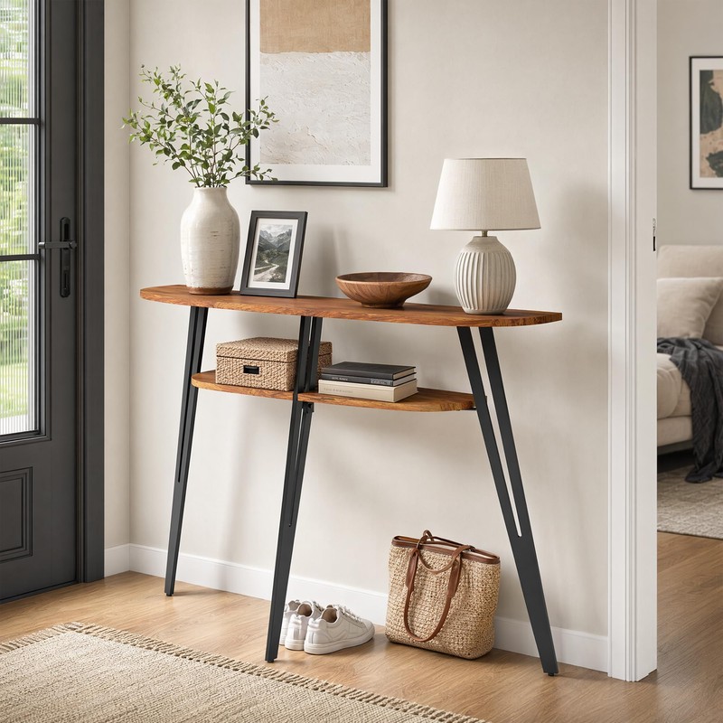Half Moon Table for Entryway, Narrow Console Table with Shelf