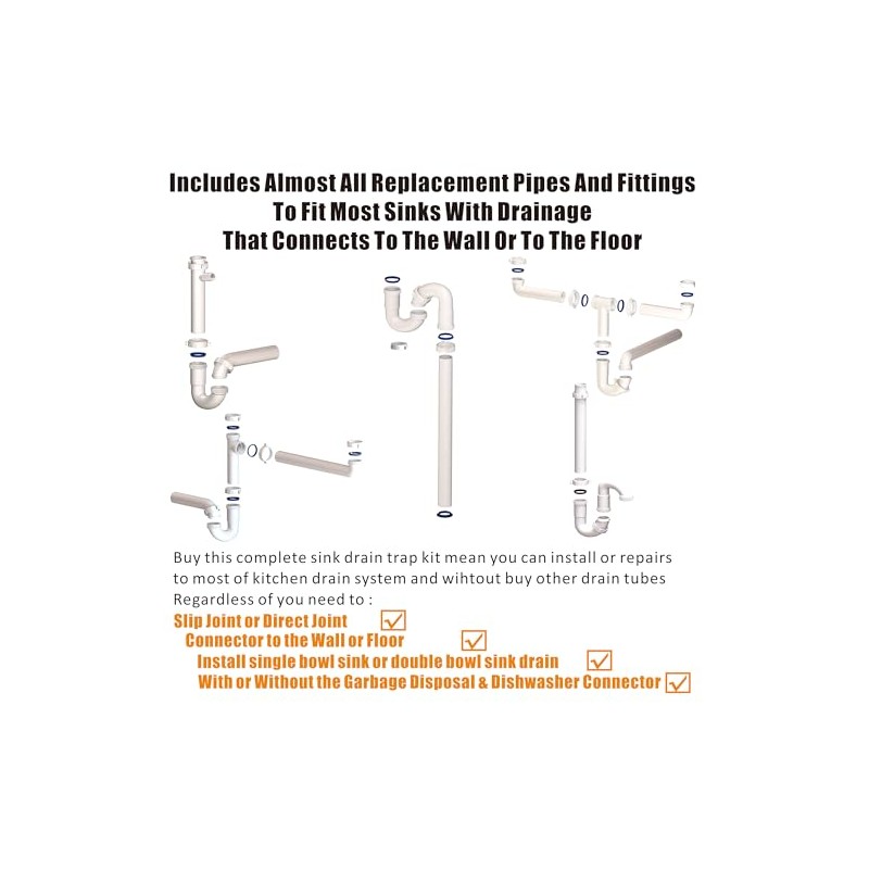 Kitchen Sink Drain Kit,1-1/2”,for Most Kitchen Sink Drain Repair Kit