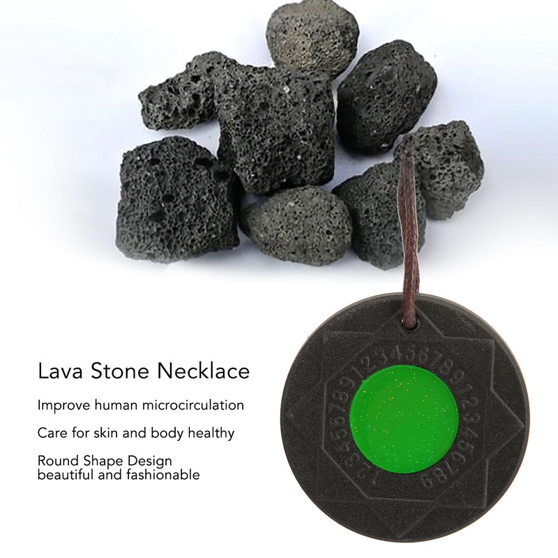 Volcanic Lava Energy Stone Pendant Green Core Promote Circulation Adjustable