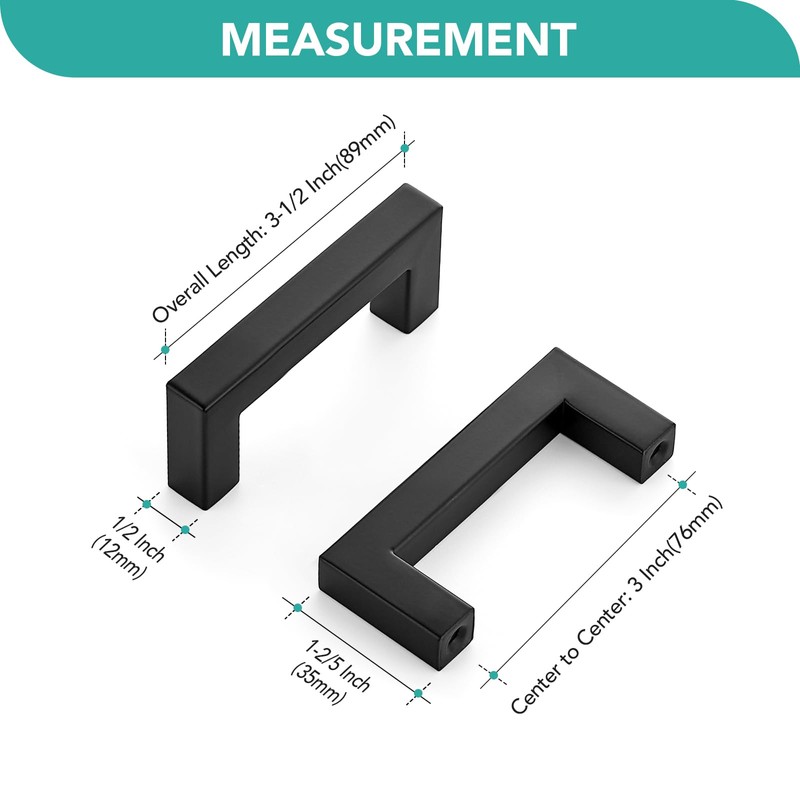 HOME EDIT Matte Black 5 Pack Square Bar Drawer Handles
