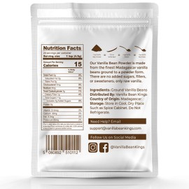 Organic Vanilla Bean Powder - 100% Pure Ground Madagascar - For Cooking, Baking & Additional Flavoring - Add To Coffee, Tea, Yogurt, & Shakes - Raw, Unsweetened, No Filler - 4 oz