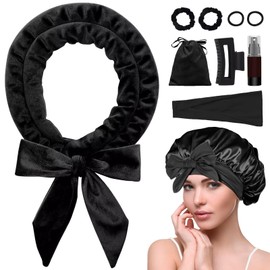 Heatless Curling Rod Headband, Overnight Hair Curls Roller Wrap for Women Girls with Long Hair - Black