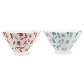 J-kitchens Pair of Shozan Kiln Rice Bowls, 4.3 inches (11 cm), Hasami Ware, Made in Japan, Tulip (Light Blue, Red)