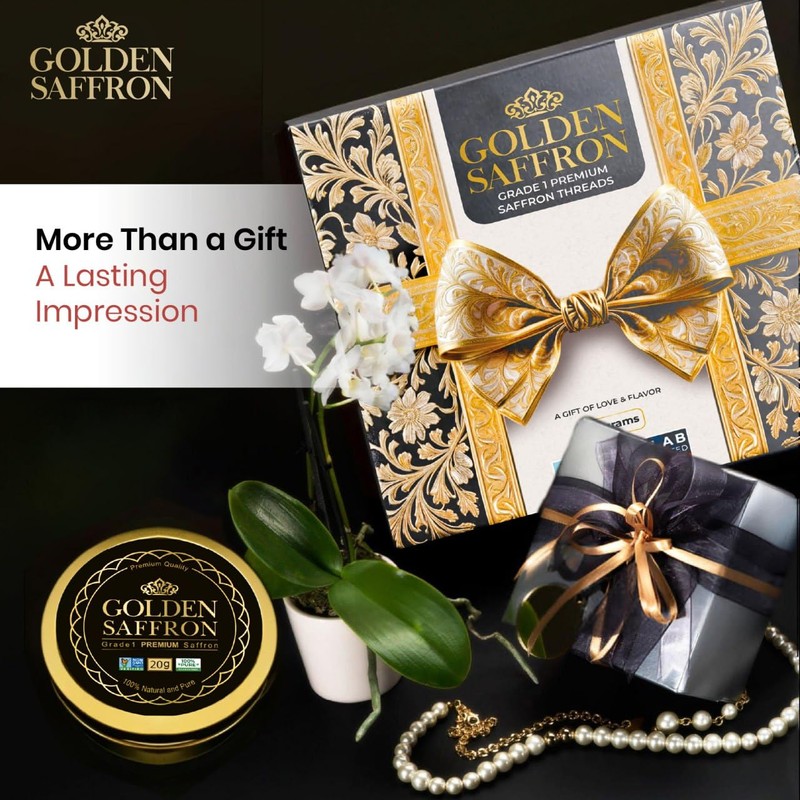 Golden Saffron Luxtury Gift Box, Premium All Red Saffron Threads,