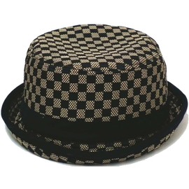 Happy Hat, Plaid Pork Pie Hat, 23.6 inches (60 cm), 22.4 inches (57 cm), Casual, beige