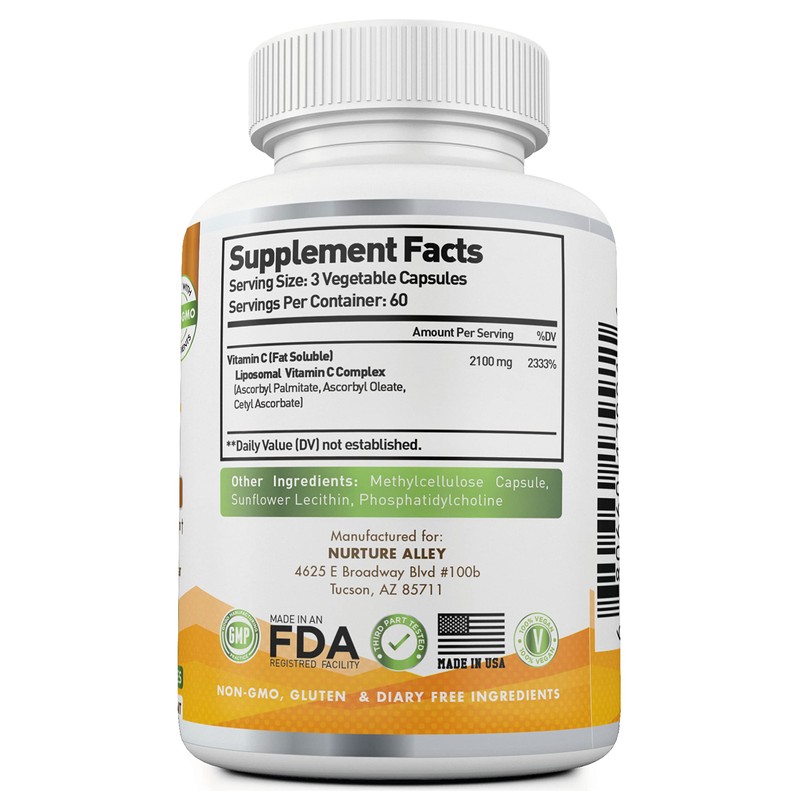 NURTURE ALLEY Liposomal Vitamin C 2100mg- 180 Capsules High Absorption