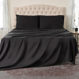 Northwest Ashford Home Essentials Bedding, 4 Piece Queen Size Sheet Set, Stretch Limo Black