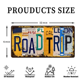 Retro Vintage Road Trip License Plate Wall Decor, Novelty Metal Tin Sign for Home Bar Pub Decor Wall Plaque 12x6 Inch