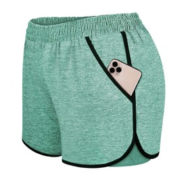 Blevonh Pantalones cortos de yoga 2 en 1 para mujer con bolsillos S-XXXL, Turquesa, S