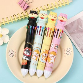 MOZXIRZ 4 Pcs Cute Shiba Inu Multicolor Ballpoint Pens 10-in-1 Retractable Pen Cartoon Dog Pen Kawaii Colored Ballpoint Pens for Kids Boys Women Men Office School Supplies (4Pcs Shiba Inu)