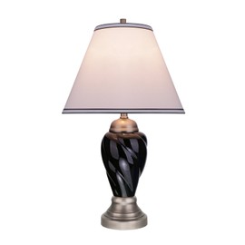 Aspen Creative 40093-2 26" High Traditional Ceramic Table, Black with Pewter Finish Base and Hardback Empire Shaped Lamp Shade in Off White, 15" Wide