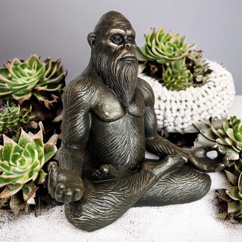 Top Brass 6” Bigfoot Yoga Statue Sasquatch Lotus Pose Meditation