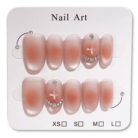 Nexora Mystic Rose Matte Blusher Self-nail Pink Rose Cubic Cross Nail Tips with Nail Tips, 1 Set, M / 넥소라 미스틱 로즈 무광 블러셔 네일팁 붙이는 셀프네일 핑크 로즈 큐빅 십자가 네일팁, 1세트, M