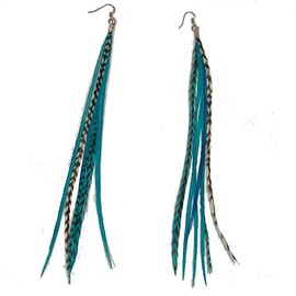 Genuine Aqua Blue Grizzly Feather Earrings Long, Genuine Real Light Feathers