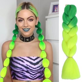 Herina Neon Green Braiding Hair Extensions 24inch Fake Braids In Hair Extensions One Pack Green Braiding Hair For Women(1pc/pack)