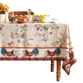 patdrea Designer Red Tablecloth for Square Tables,Vintage Linen with Animals and Flowers Pattern Tablecloths,Farmhouse Floral Table Cover Cloth Decor for Kitchen Dining Christmas,67"*67"