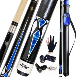 Tai ba cues 2-Piece Pool cue Stick + Hard Case, 13mm Tip, 58", Hardwood Canadian Maple Professional Billiard Pool Cue Stick 18,19,20,21,22 Oz Pool Stick (Selectable)-Blue, Black, Red, Gray, Green