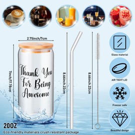 Mifoci 12 Pcs Employee Appreciation Gifts Thank You Gifts for Staff Coworker Thank You Glass Cups 20 oz Ice Coffee Glasses with Lids Straws Brushes for Team Women Men