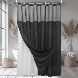 Boho Black Shower Curtain with Snap in Liner Replacement Fabric Shower Curtain 71 x 72 Waterproof & Washable Mesh Top Window Modern Western Tufted Chevron Textured Striped for Bathroom Hotel shower  curtain - Colour: A-black, Size: 71"W x 72"L (Pack of 1
