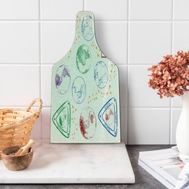 Lunarable World Map Cutting Board, Soft Colored Globe Shaped Maps of the World Earth Friendly Stars Pattern Image, Decorative Tempered Glass Cutting and Serving Board, Wine Bottle Shape, Multicolor